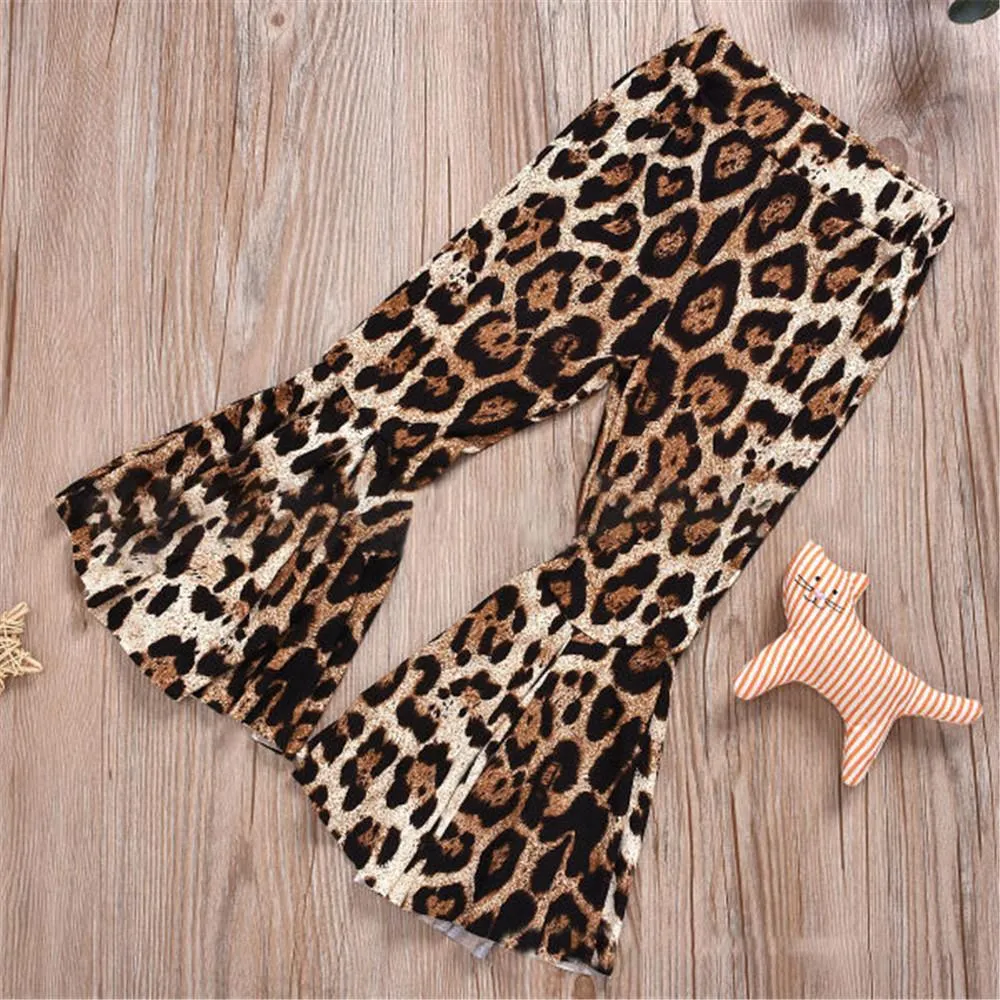 Girls Long Sleeve Leopard Top & Flare Trousers & Headband