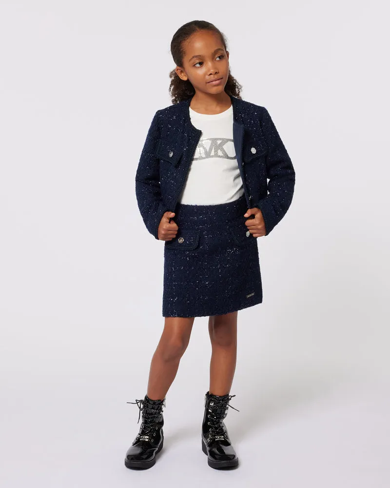 Girls Navy Tweed Jacket