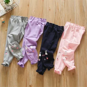 Girls Pocket Cute Solid Color Trousers