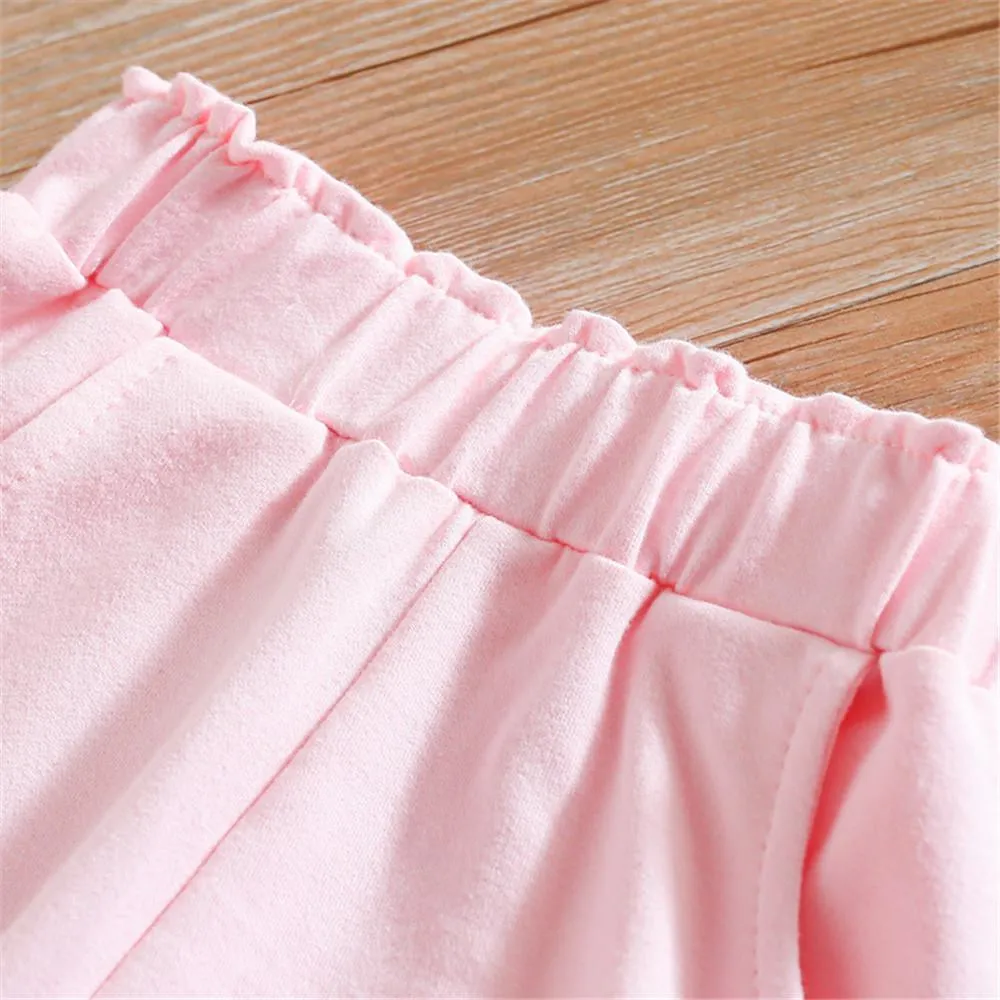 Girls Pocket Cute Solid Color Trousers