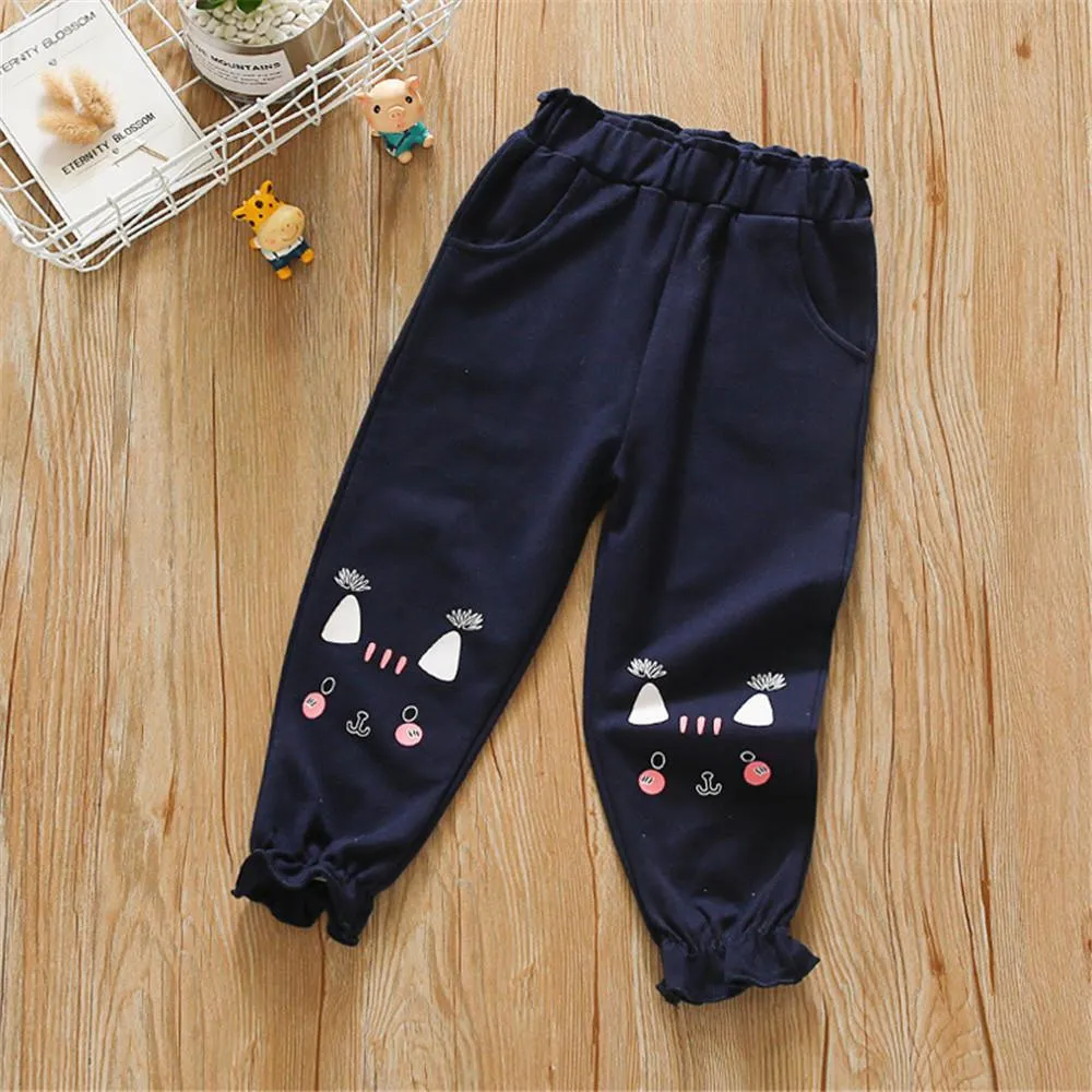 Girls Pocket Cute Solid Color Trousers
