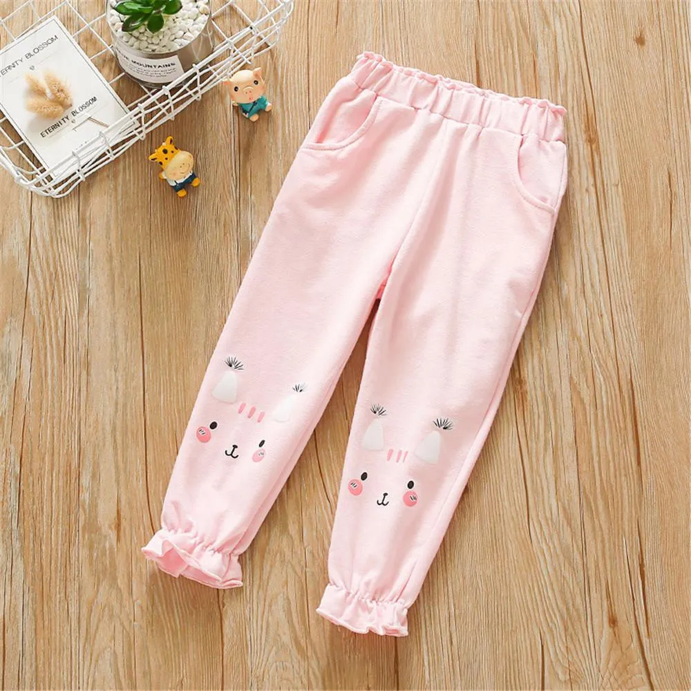 Girls Pocket Cute Solid Color Trousers