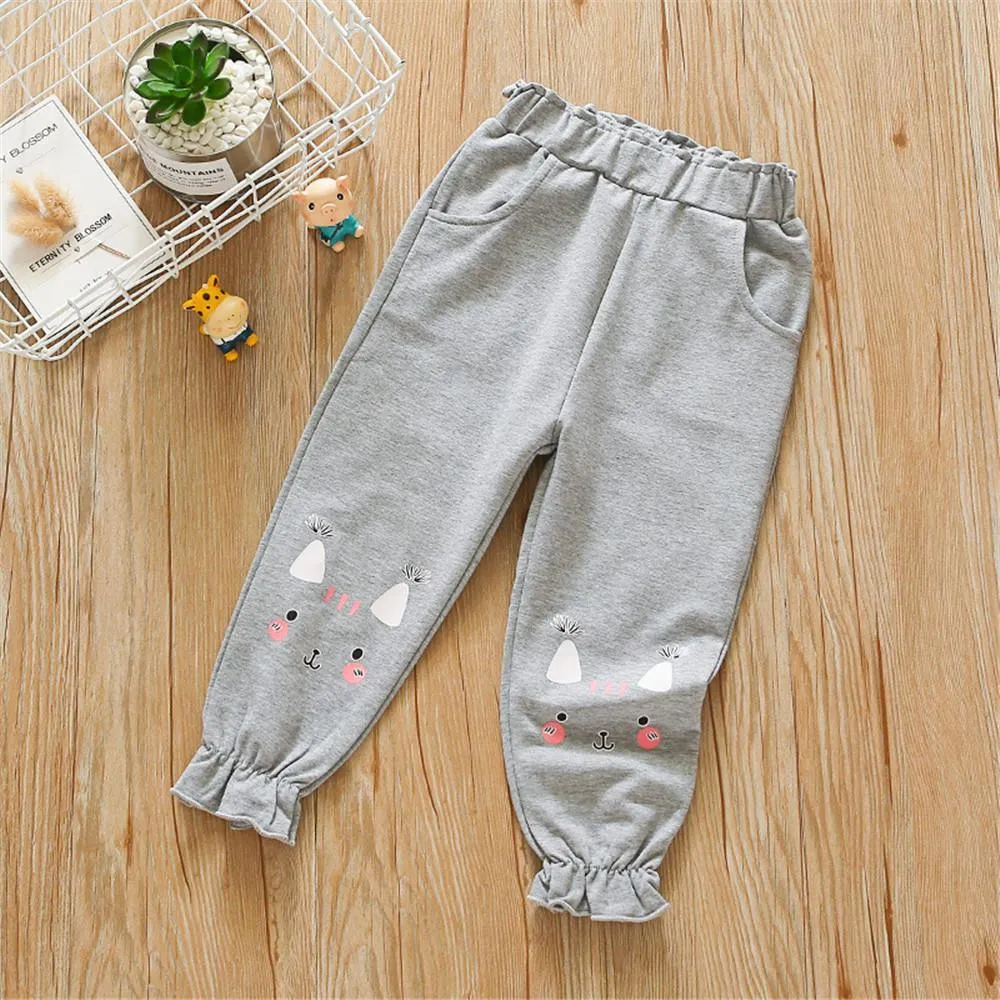 Girls Pocket Cute Solid Color Trousers