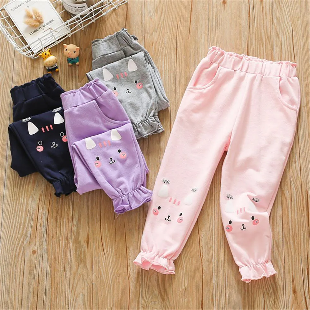 Girls Pocket Cute Solid Color Trousers