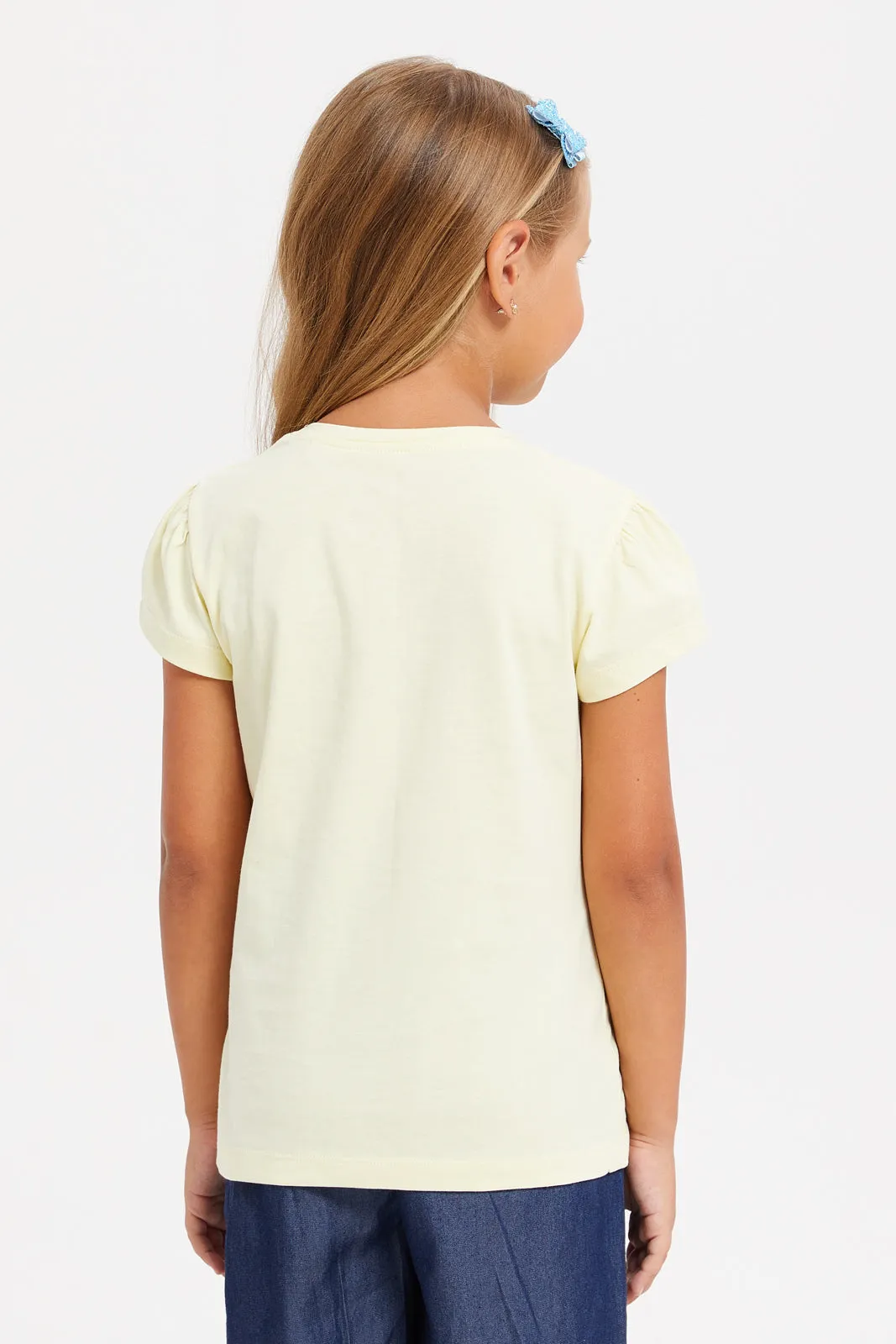 Girls Yellow Printed T-Shirt
