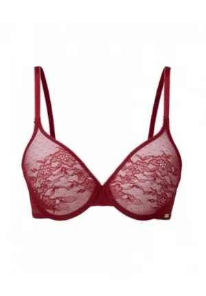 Glossies Lace Sheer Bra - Bordeaux -
