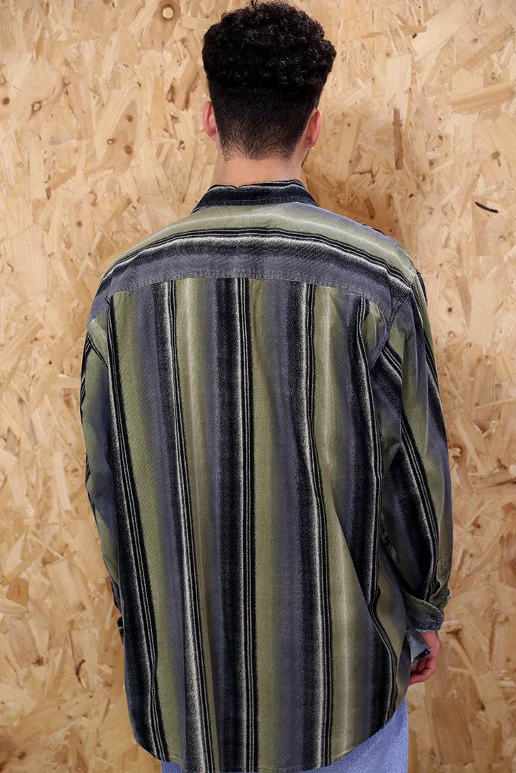 Green and Grey Striped Corduroy Shirt