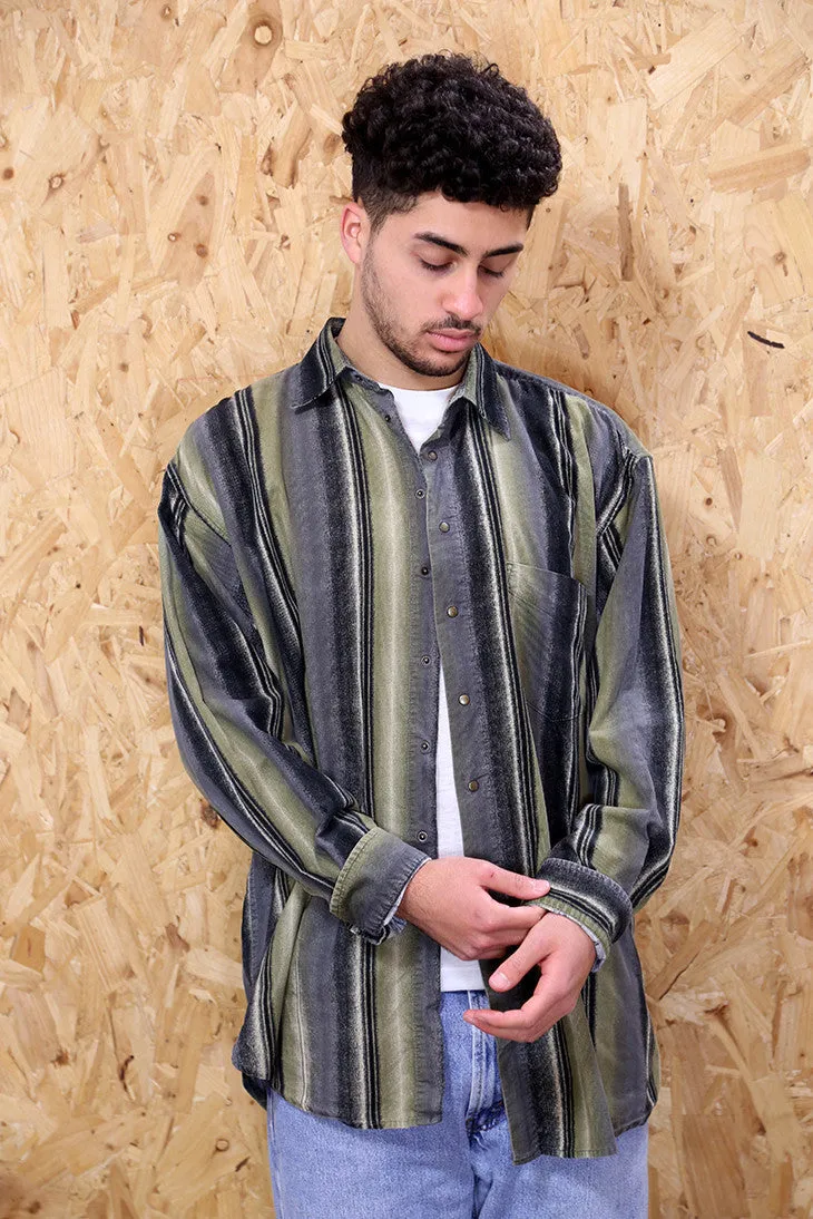 Green and Grey Striped Corduroy Shirt