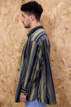 Green and Grey Striped Corduroy Shirt