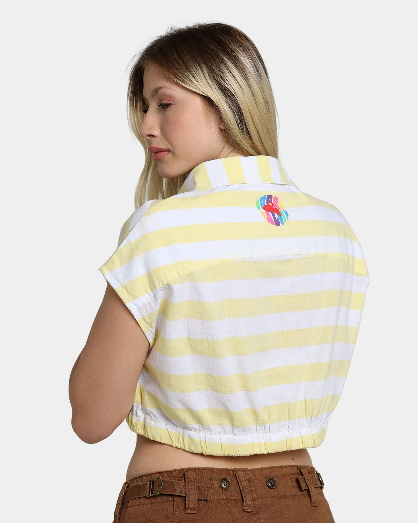 Guess Originals Women's GUESS Originals X J Balvin Woven Crop Top Yellow Sunspots