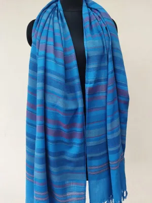 Handwoven Merino Wool Shawl Blue Stripes