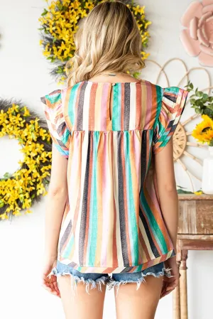 Have Fun Flutter Sleeve Striped Blouse