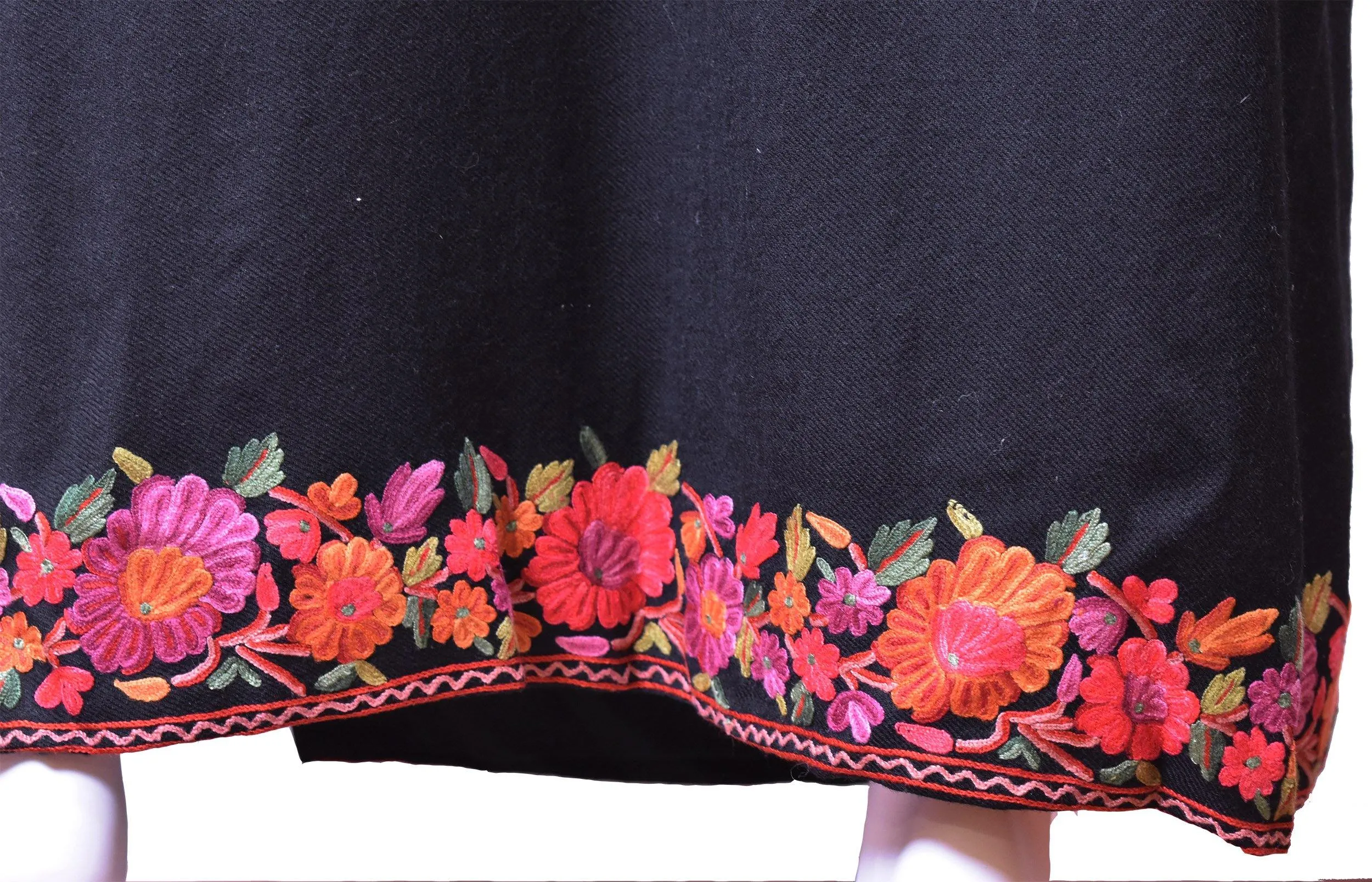 Helen Jacket Skirt Dress Black Dinner Jacket Evening Dress Coat Floral Hand Embroidered Kashmir