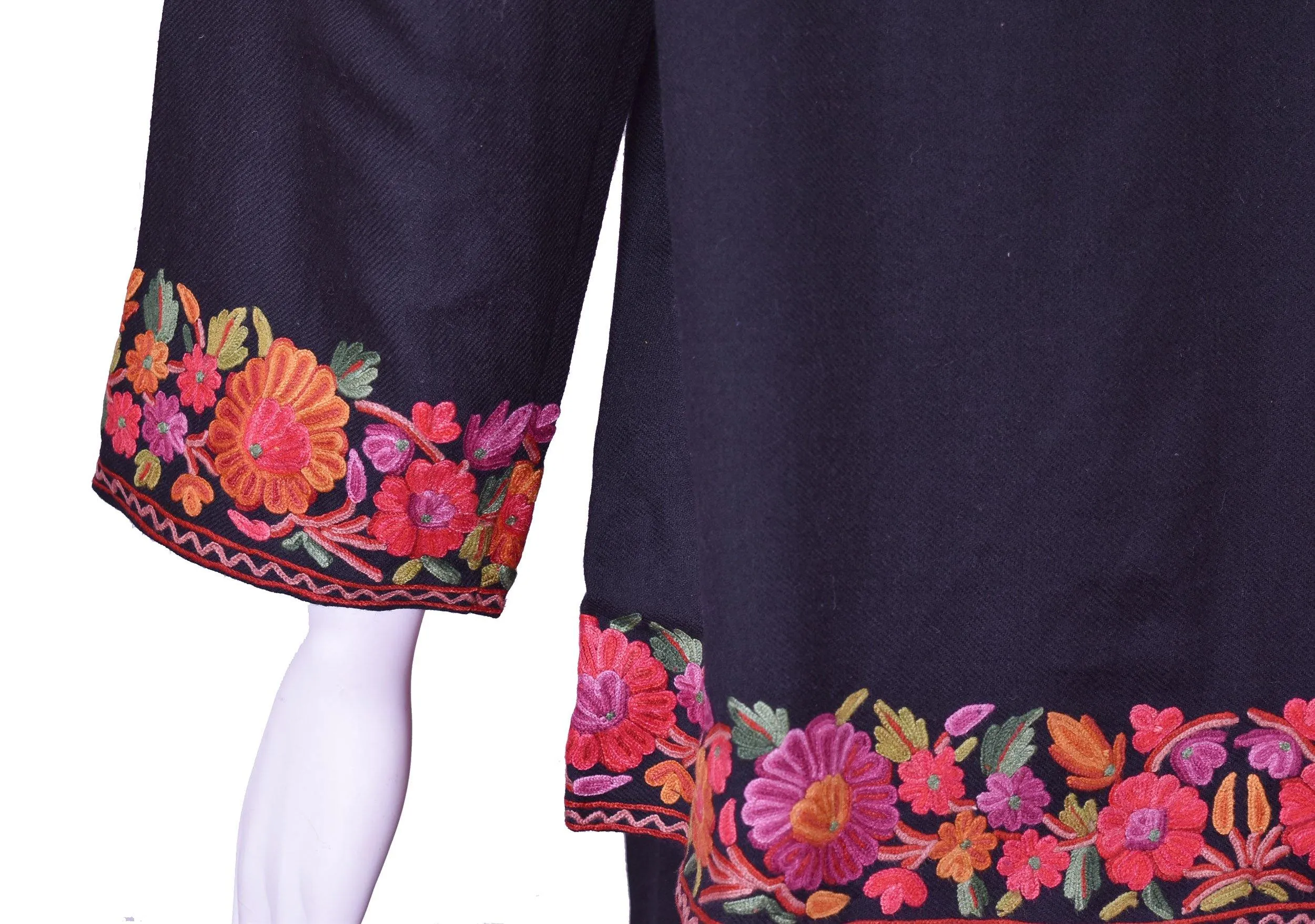 Helen Jacket Skirt Dress Black Dinner Jacket Evening Dress Coat Floral Hand Embroidered Kashmir