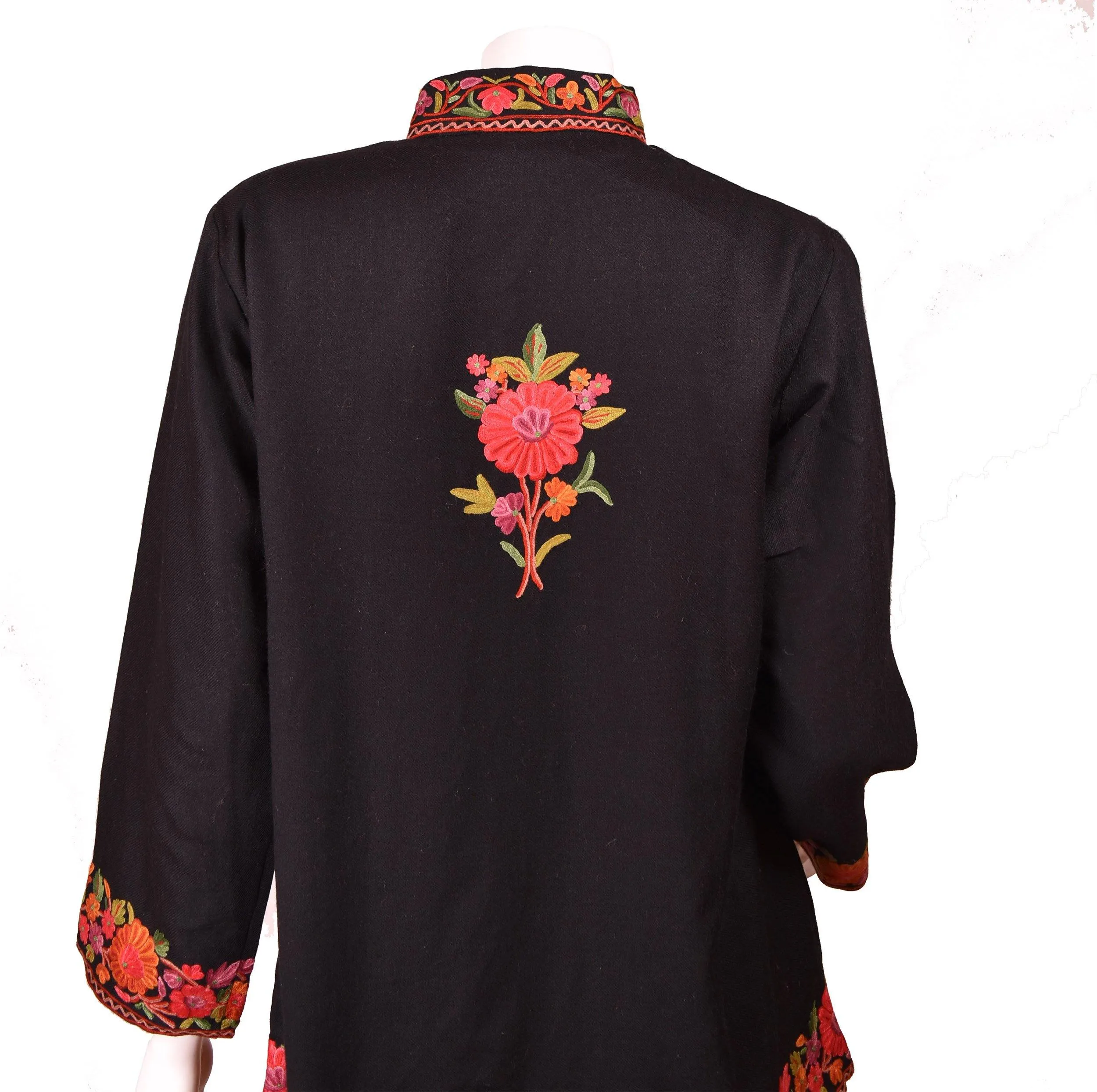 Helen Jacket Skirt Dress Black Dinner Jacket Evening Dress Coat Floral Hand Embroidered Kashmir