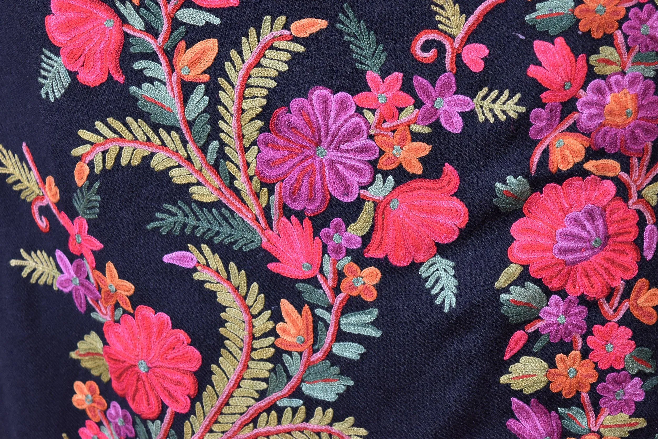 Helen Jacket Skirt Dress Black Dinner Jacket Evening Dress Coat Floral Hand Embroidered Kashmir