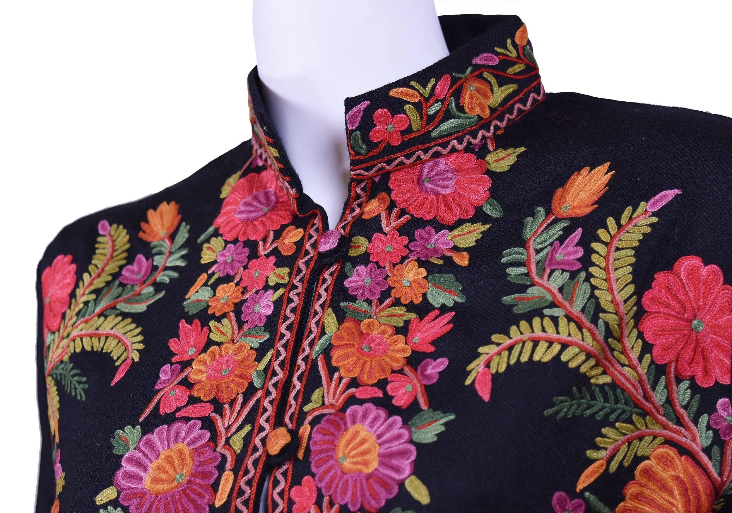 Helen Jacket Skirt Dress Black Dinner Jacket Evening Dress Coat Floral Hand Embroidered Kashmir