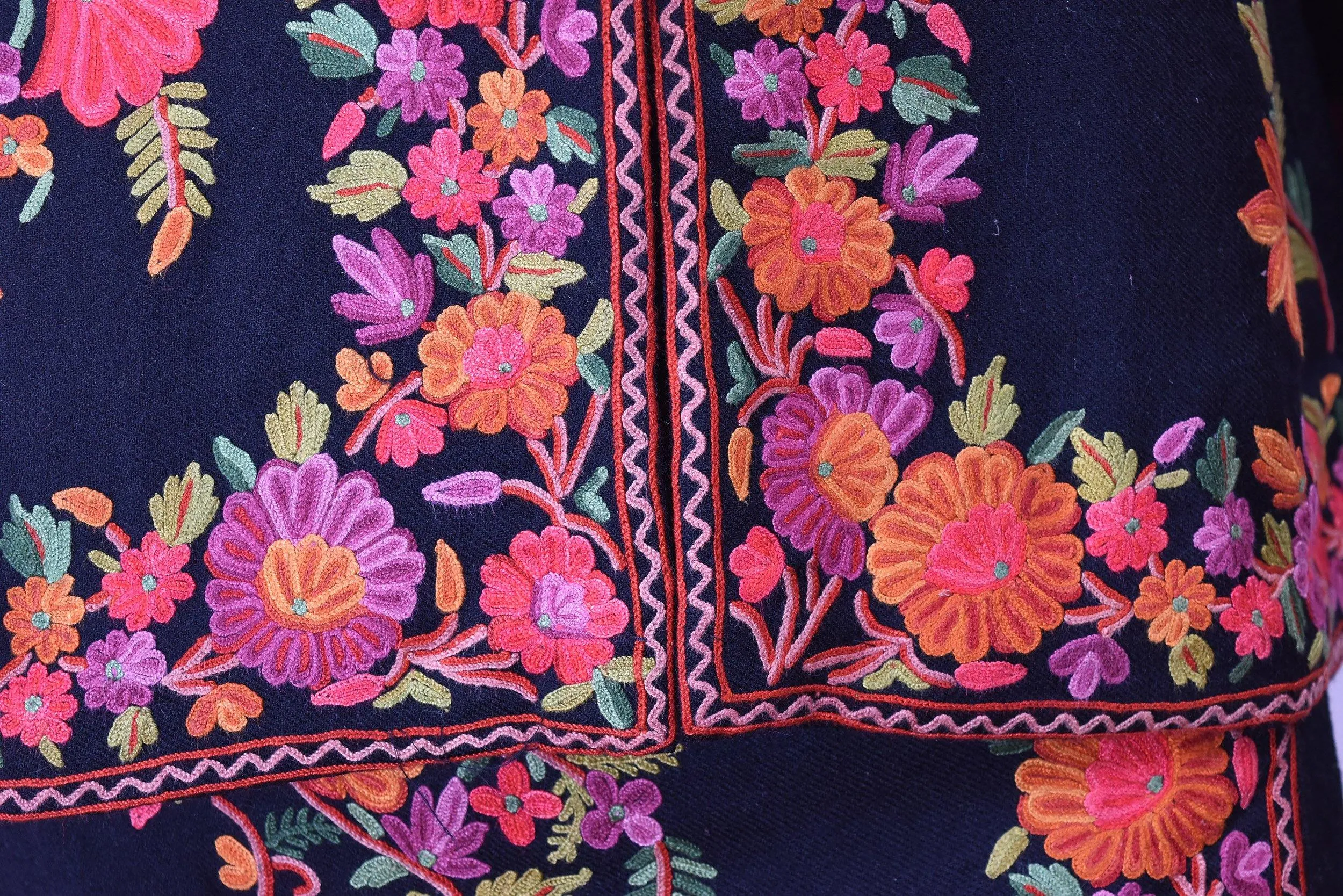 Helen Jacket Skirt Dress Black Dinner Jacket Evening Dress Coat Floral Hand Embroidered Kashmir