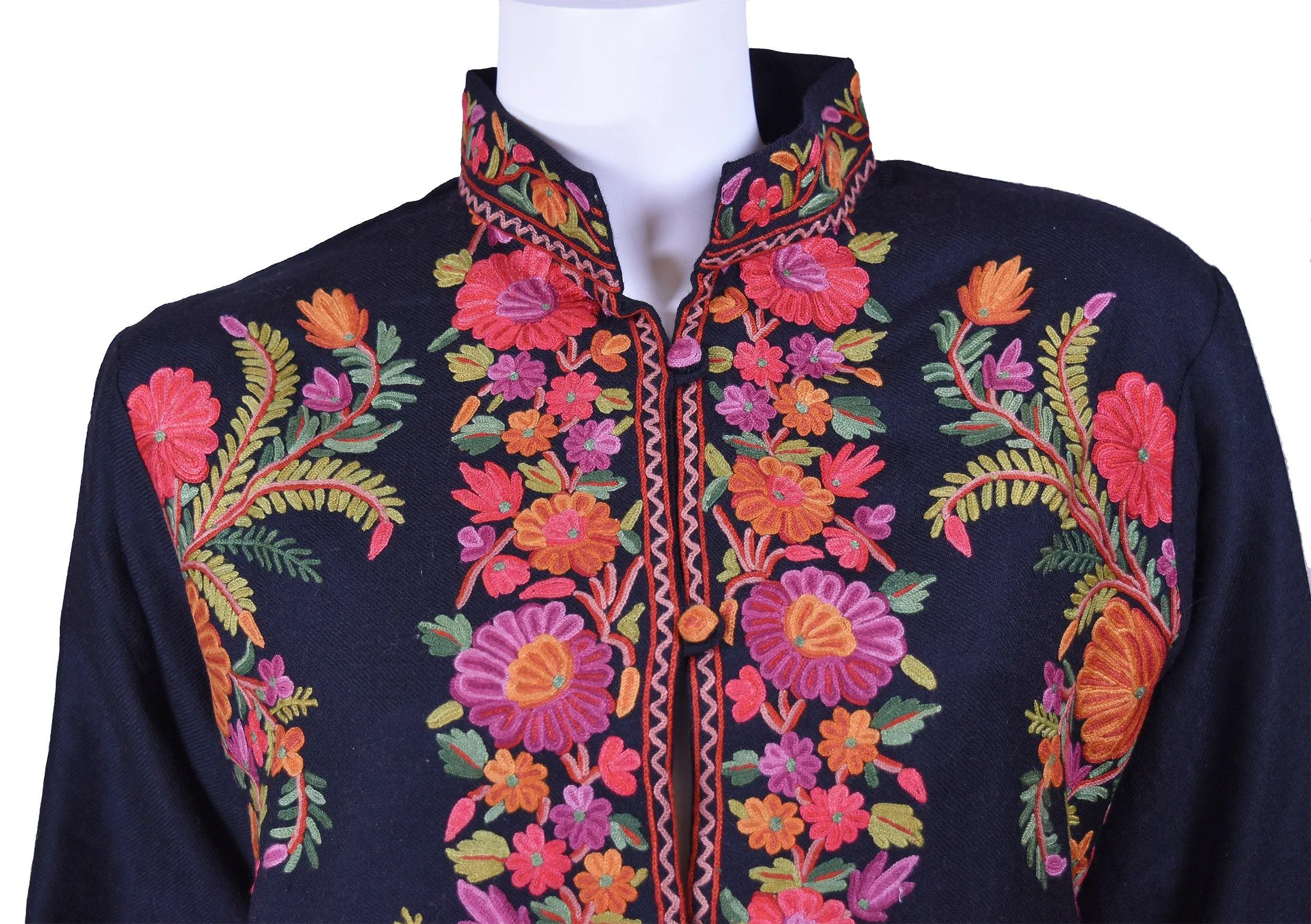 Helen Jacket Skirt Dress Black Dinner Jacket Evening Dress Coat Floral Hand Embroidered Kashmir