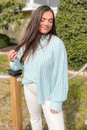 High Tide Sage Green Stripes Button Down Shirt