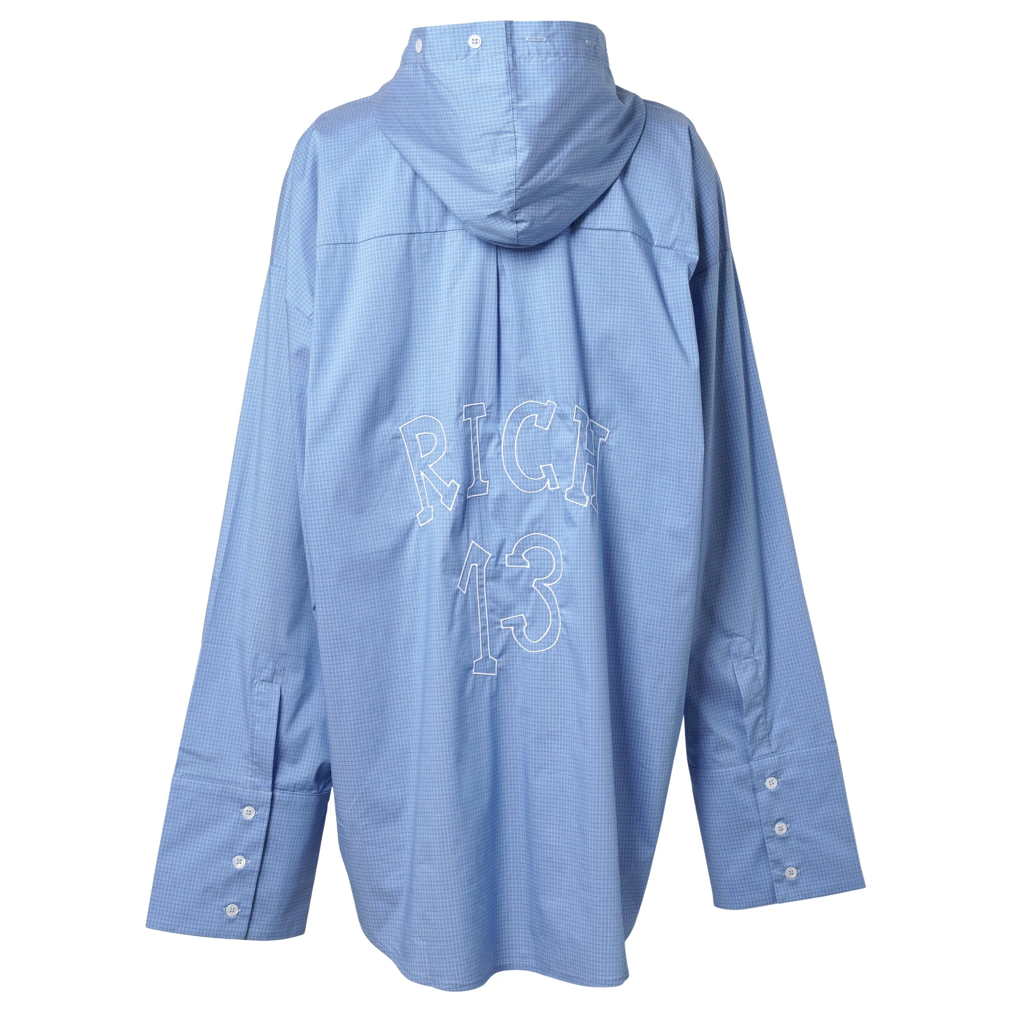 HOODED BUTTON UP SHIRT / BLUE