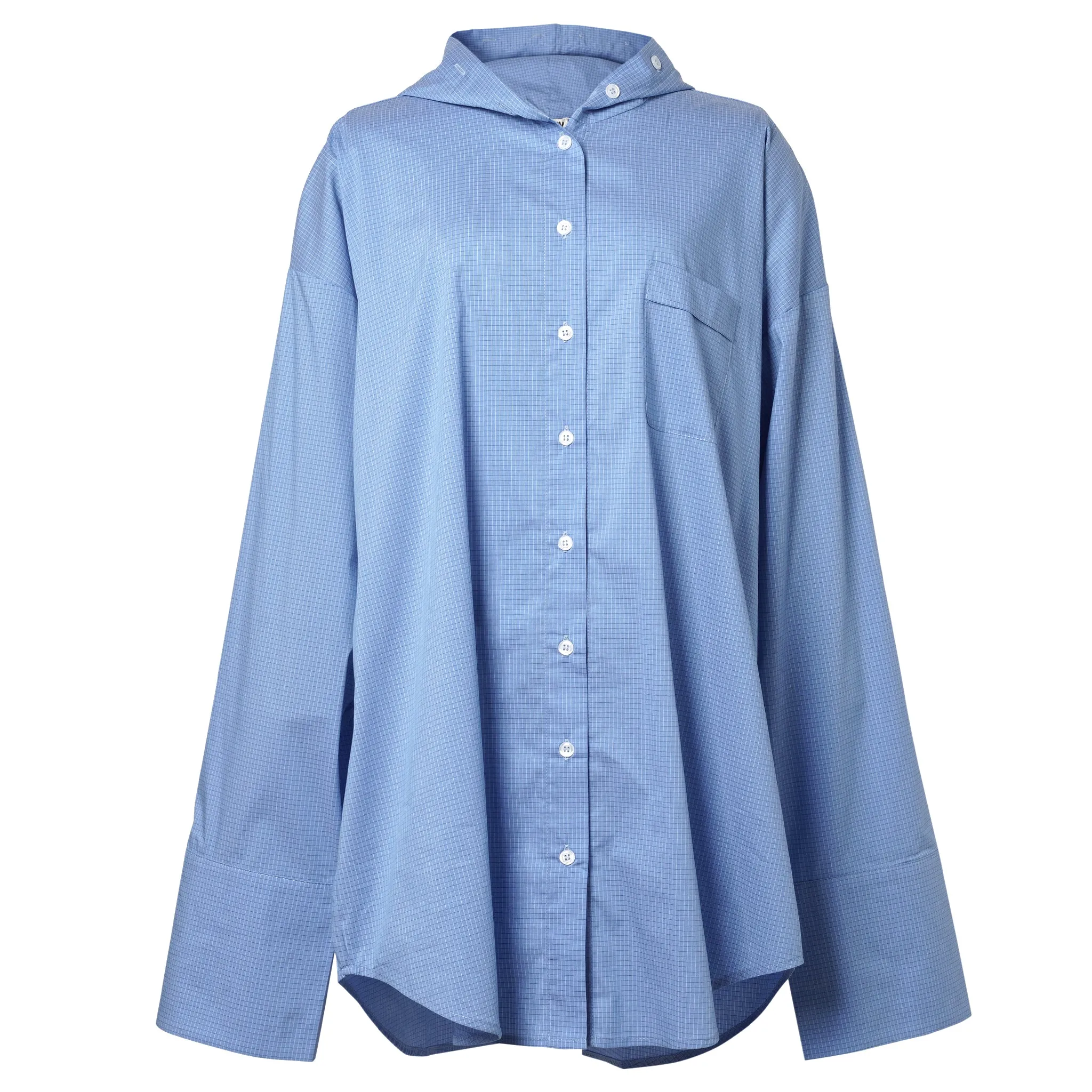 HOODED BUTTON UP SHIRT / BLUE
