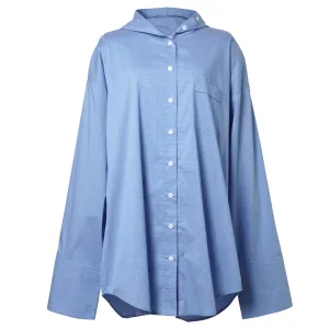HOODED BUTTON UP SHIRT / BLUE