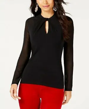 I.n.c. Twist Keyhole Mesh-Sleeve Top Size Large