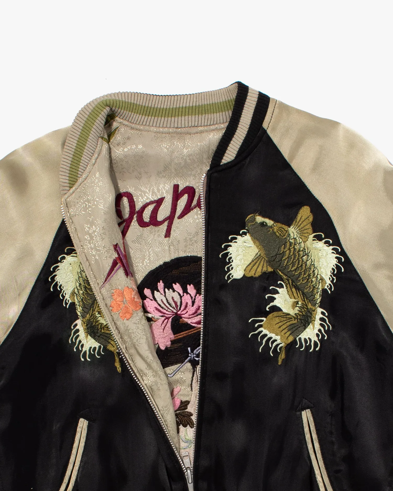 Japanese Repro Souvenir Jacket, Reversible, Black, Woman and Fish - S
