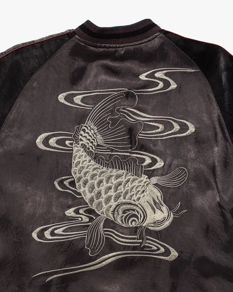 Japanese Repro Souvenir Jacket, Reversible, Teal Dragon and Grey Koi - XL