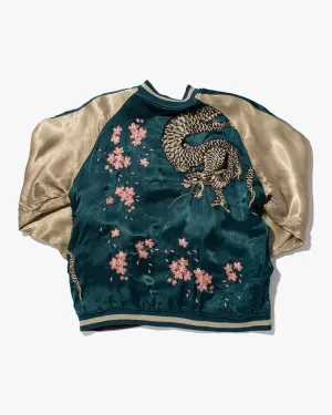 Japanese Repro Souvenir Jacket, Reversible, Teal Dragon and Grey Koi - XL
