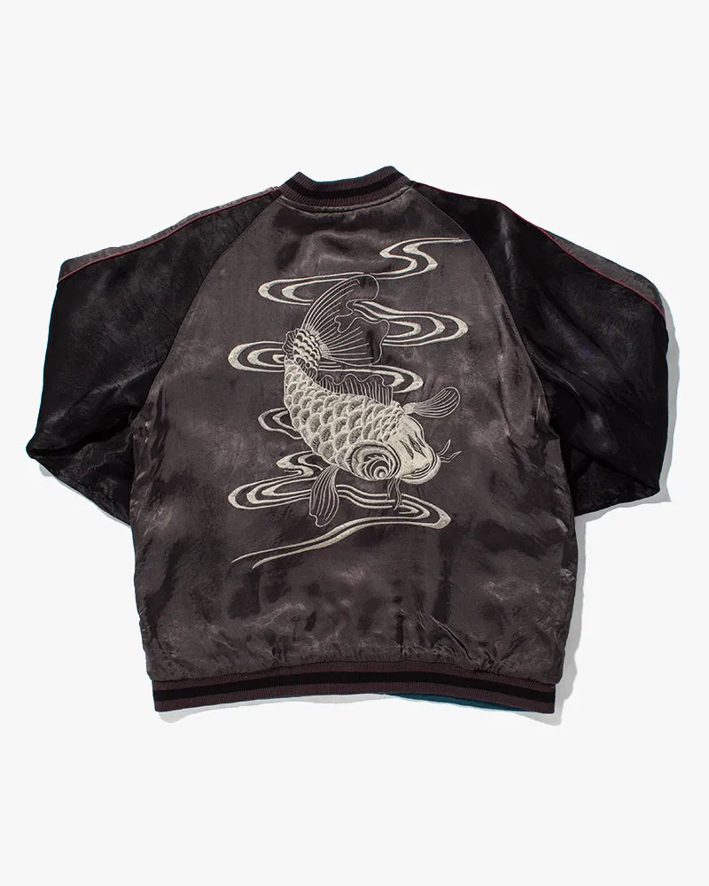 Japanese Repro Souvenir Jacket, Reversible, Teal Dragon and Grey Koi - XL