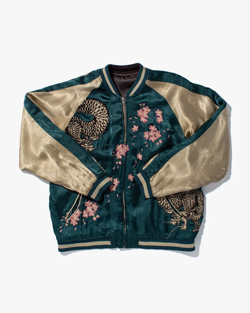 Japanese Repro Souvenir Jacket, Reversible, Teal Dragon and Grey Koi - XL