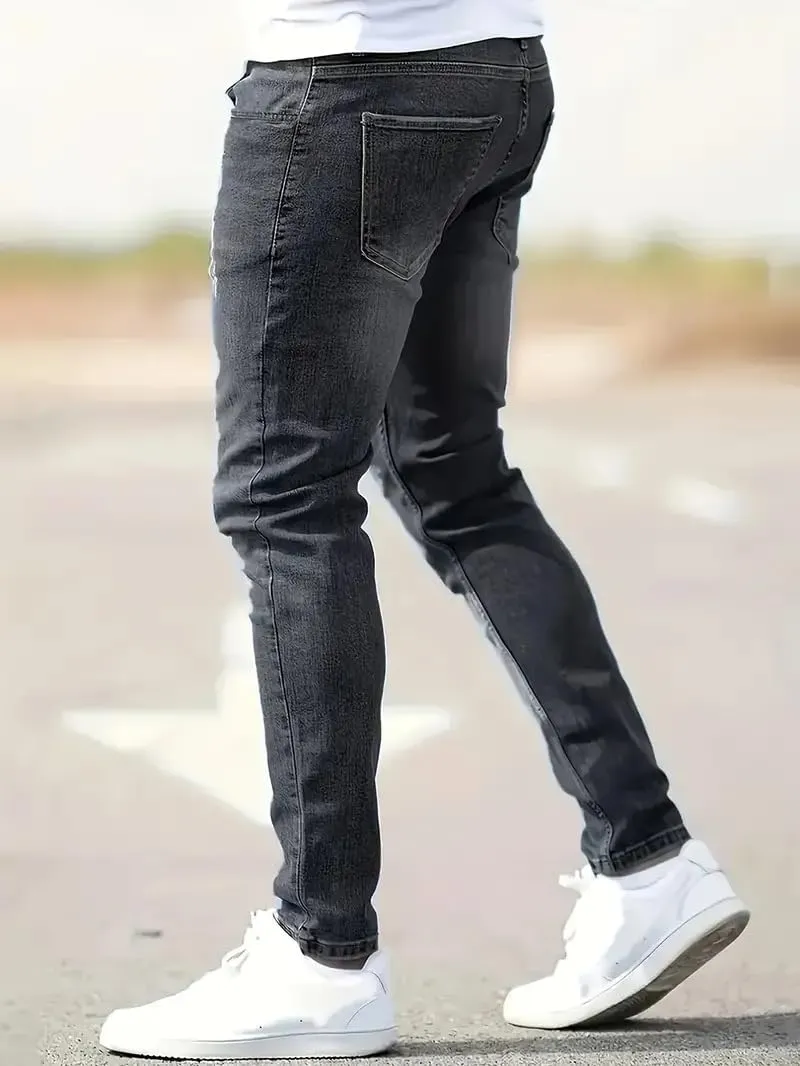 Jeans for Men Stretch Fit Skinny Denim Pants Casual Distressed Jeans Straight Leg Slim Fit Trendy Streetwear Spring