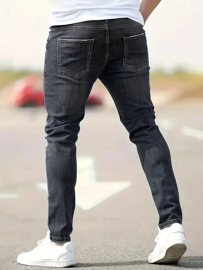 Jeans for Men Stretch Fit Skinny Denim Pants Casual Distressed Jeans Straight Leg Slim Fit Trendy Streetwear Spring