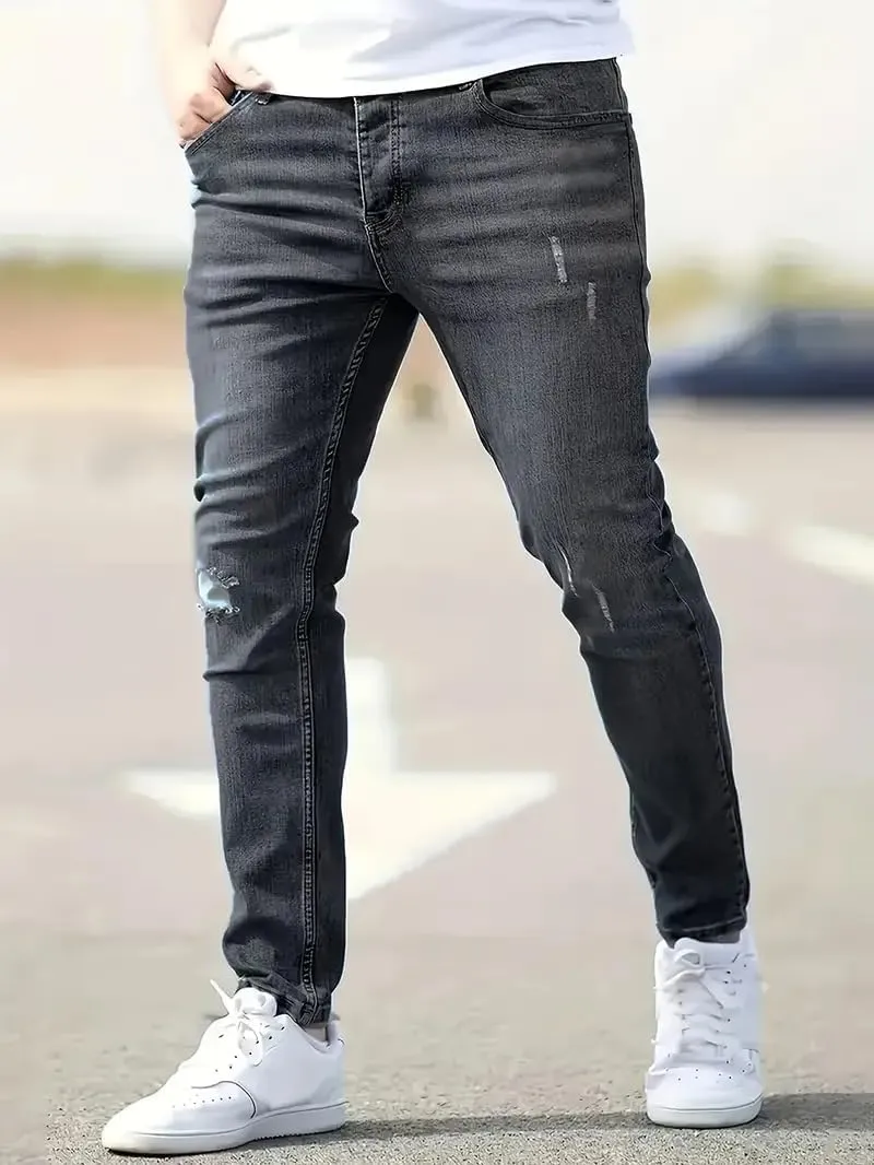 Jeans for Men Stretch Fit Skinny Denim Pants Casual Distressed Jeans Straight Leg Slim Fit Trendy Streetwear Spring