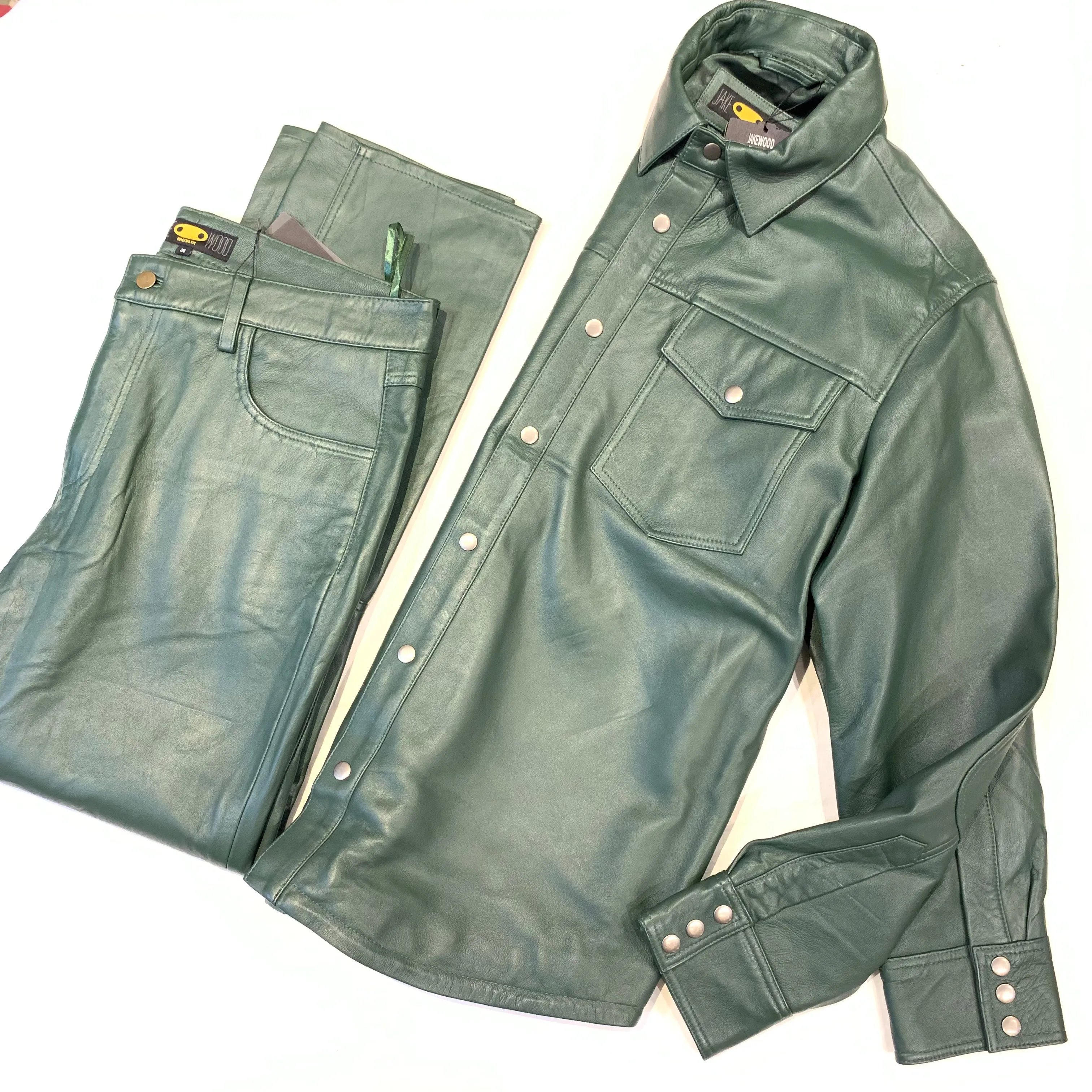 Kashani Men's Forest Green Lambskin Button-Up Shirt