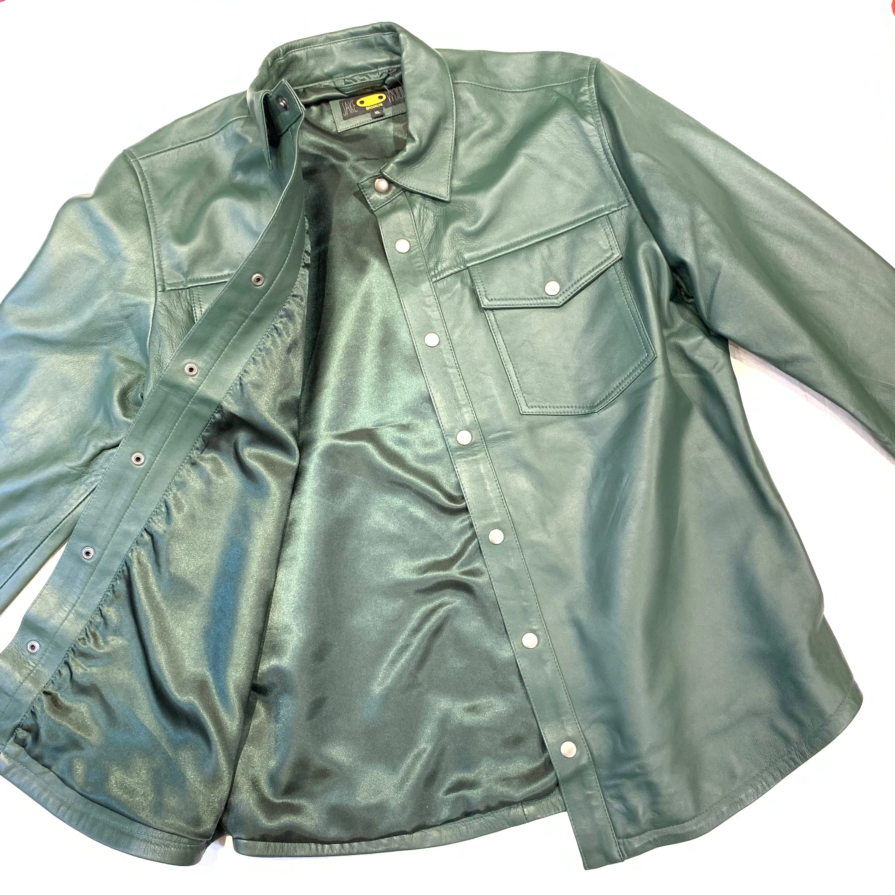 Kashani Men's Forest Green Lambskin Button-Up Shirt