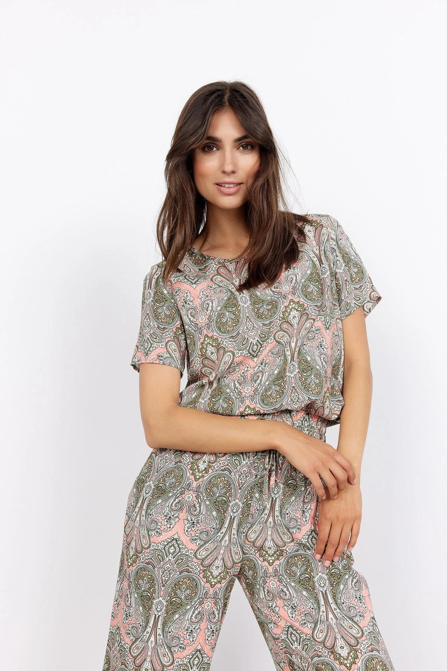 Kija Printed Short Sleeve Blouse - Coral Haze Combi