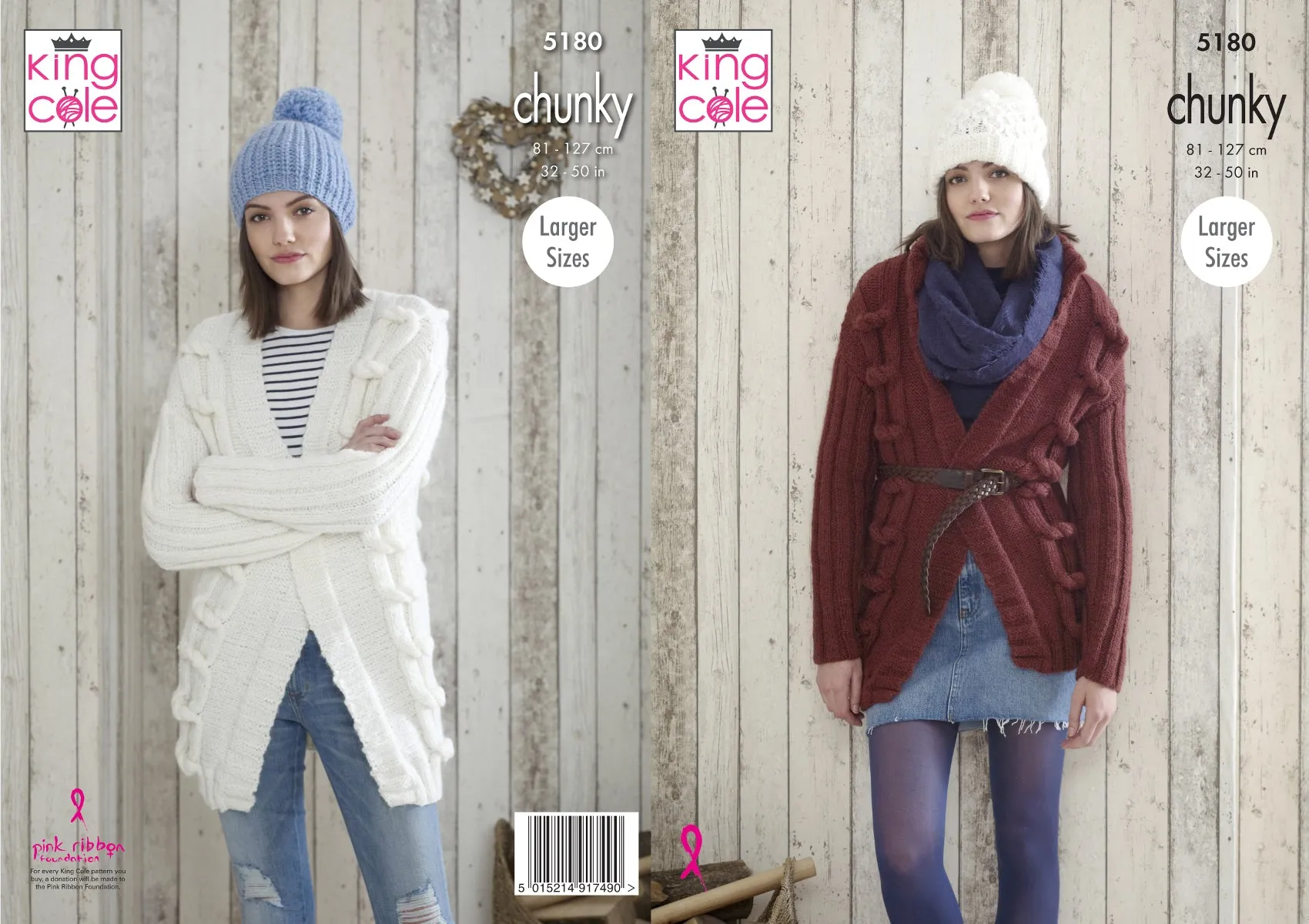 King Cole Chunky Knitting Pattern - Ladies Jackets & Hat (5180)
