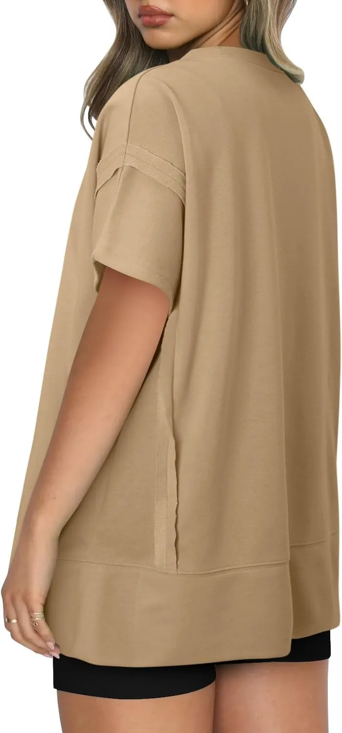 KISSMODA Oversized T Shirts for Women Crew Neck Short Sleeve Casual Summer Tops Loose High Low Blouse