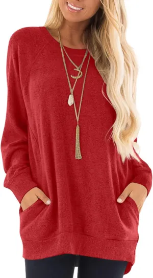 KUOTAI Womens Fall Long Sleeve T-Shirts Casual Tunic Tops for Leggings Loose Soft Blouses with Pocket