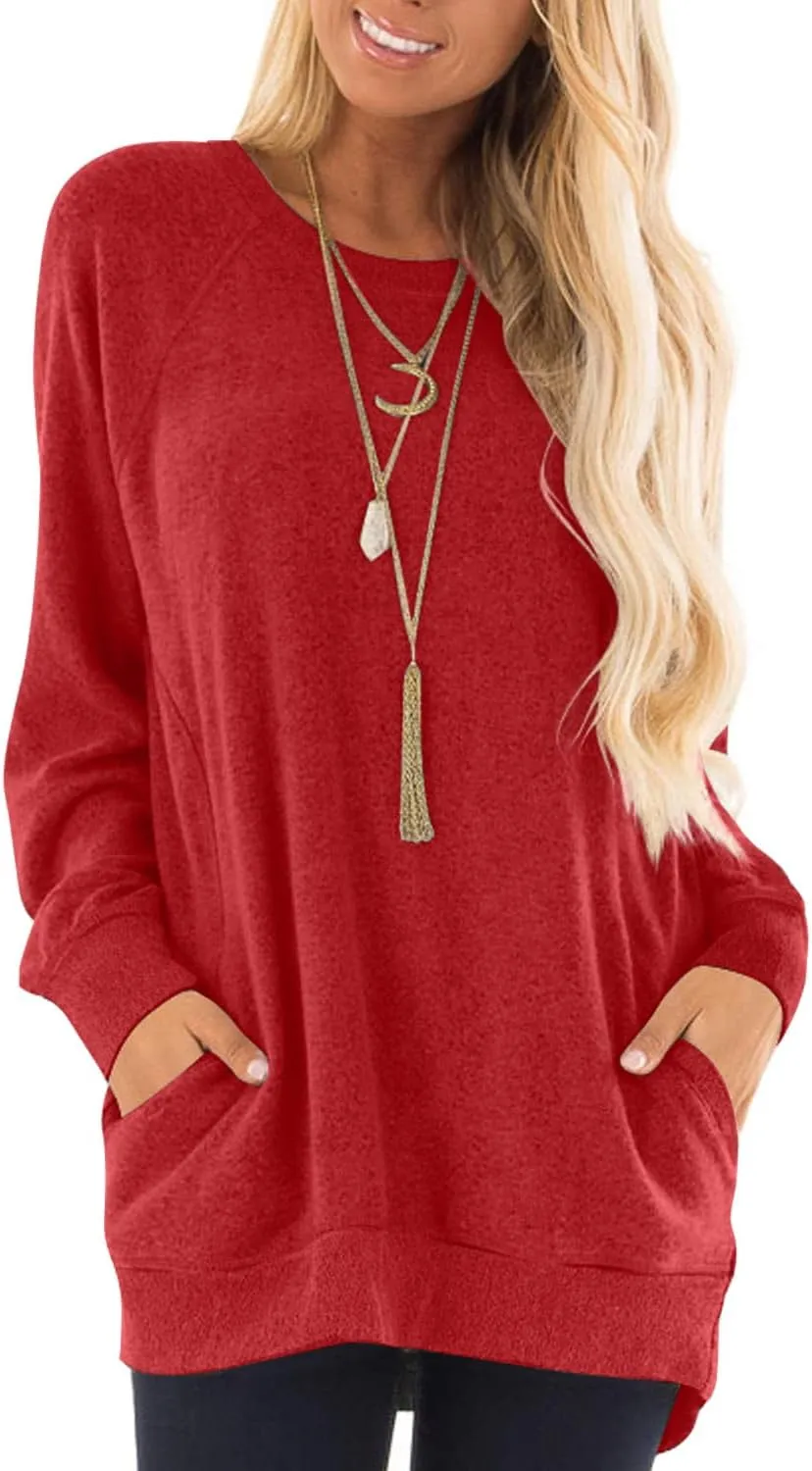 KUOTAI Womens Fall Long Sleeve T-Shirts Casual Tunic Tops for Leggings Loose Soft Blouses with Pocket