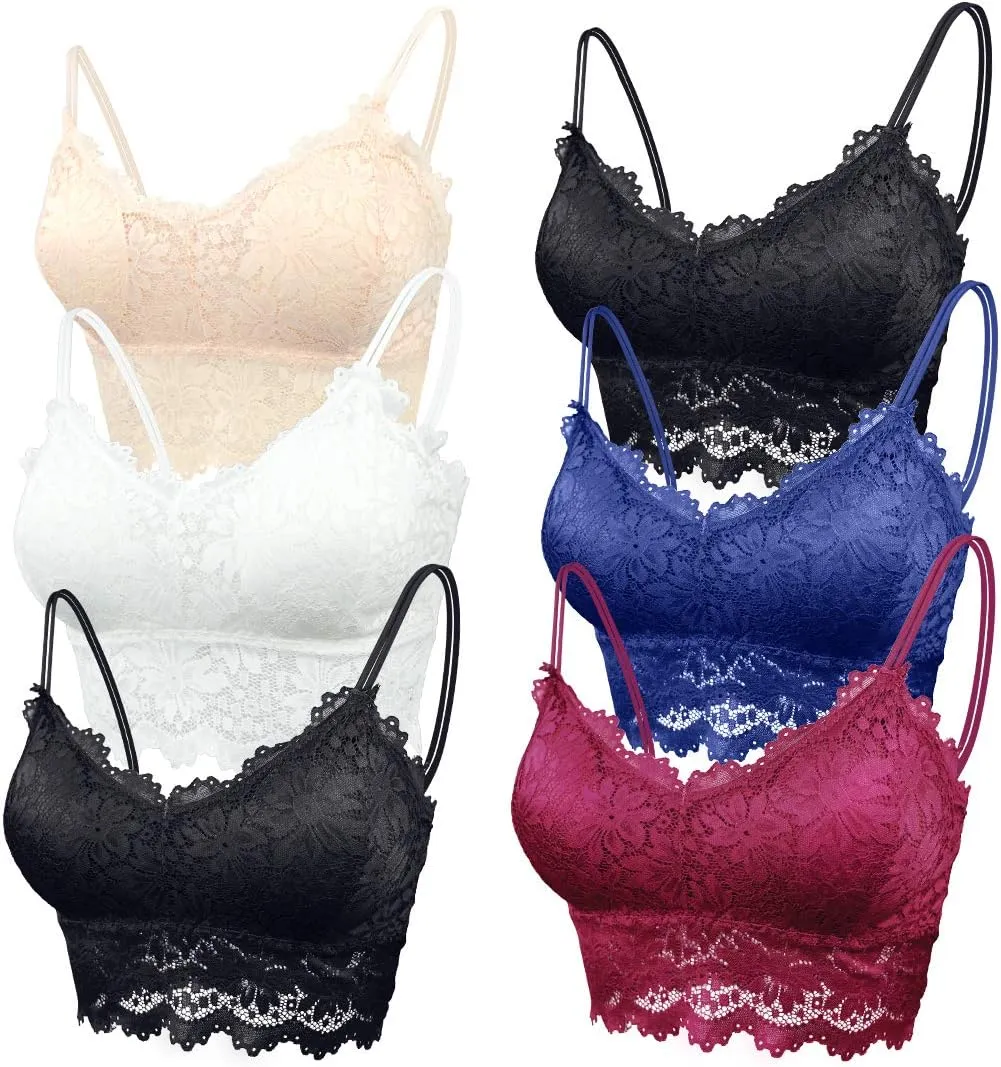 Lace Bandeau Bras with Strap Sunflower Wrapped Bralettes Deep V Neck Padded Sports Bra Bralette for Women Multipack
