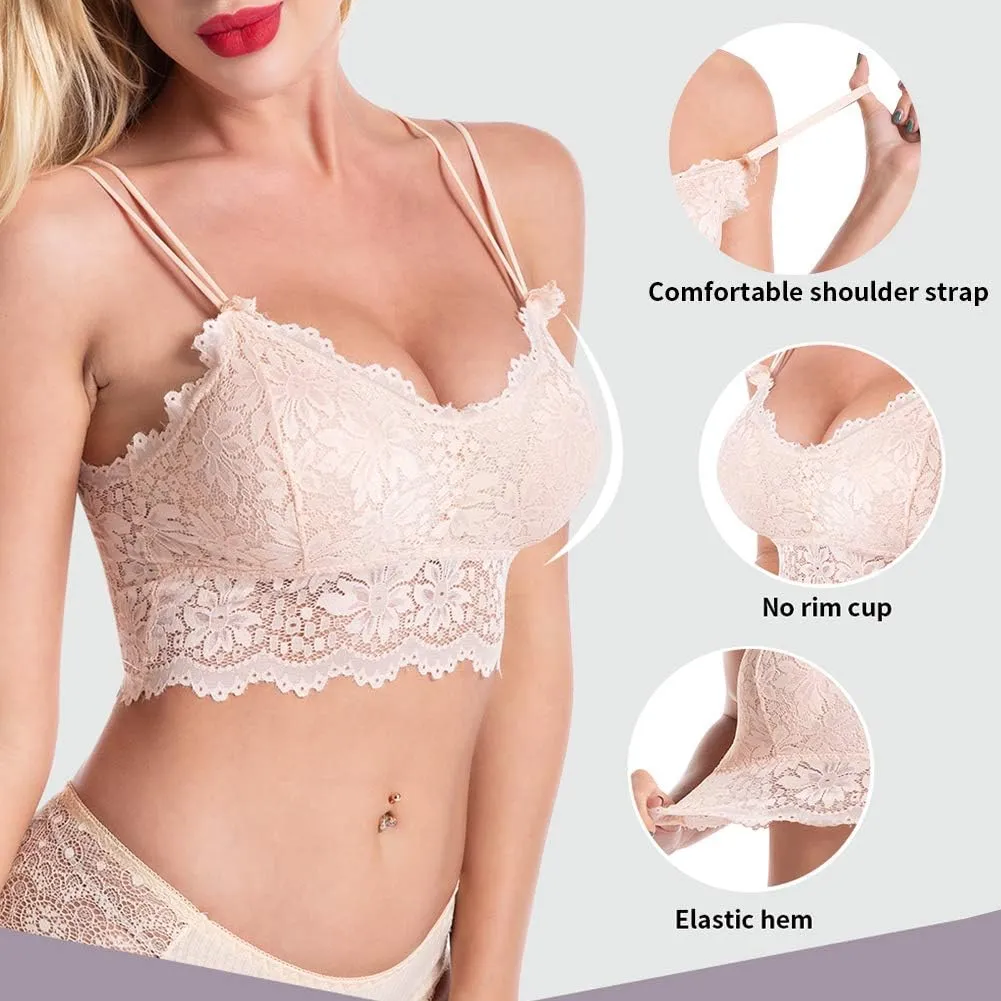 Lace Bandeau Bras with Strap Sunflower Wrapped Bralettes Deep V Neck Padded Sports Bra Bralette for Women Multipack