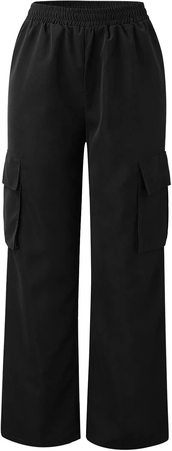 Ladies' Relaxed Trousers,Women's Belt-Free Wide Leg Pants High Waist Straight Cut Office Casual Trousers