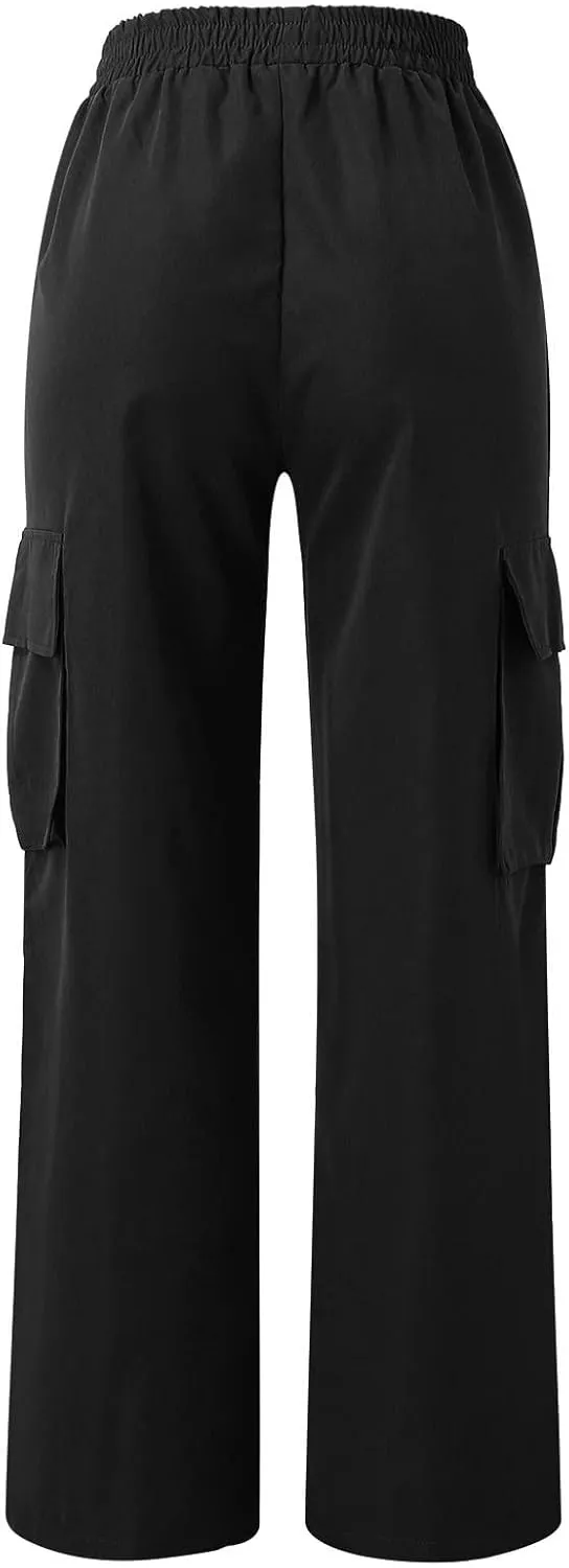Ladies' Relaxed Trousers,Women's Belt-Free Wide Leg Pants High Waist Straight Cut Office Casual Trousers