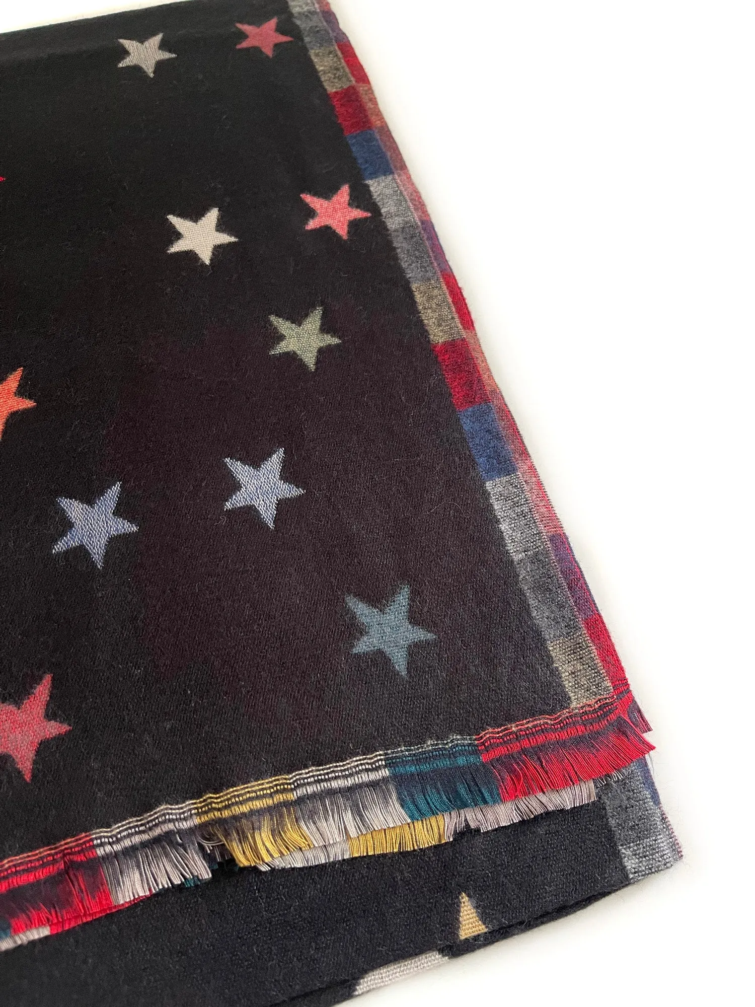 LARGE BLACK STAR PRINT REVERSIBLE CHECKED WINTER SHAWL BLANKET SCARF