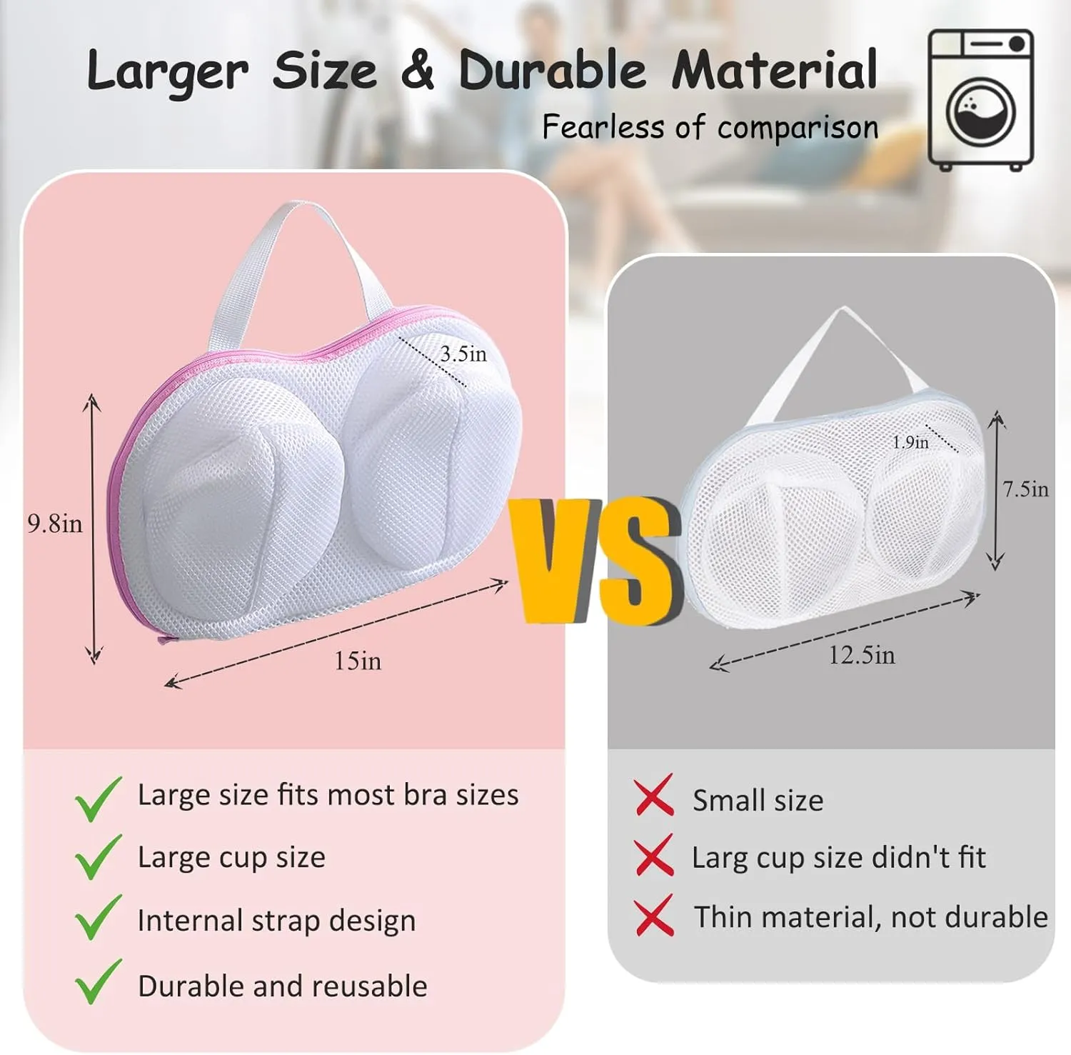 Large Bra Washing Bags for Laundry, 2 Pack Bra Laundry Bags for Washing Machine, Lingerie Bag for Washing Delicates Underwear Brassiere, Bra Washer Protector for Laundry