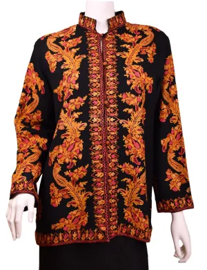 Larisa Black Jacket Dinner Cashmere Evening Dress Coat Paisley Hand Embroidered Kashmir